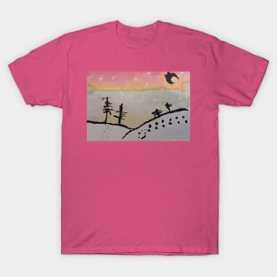 Painting of a Winter Night Scene in Watercolors T-Shirt